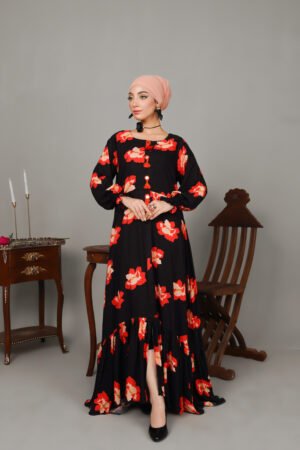 Black Noir Petal Mirage Maxi Dress