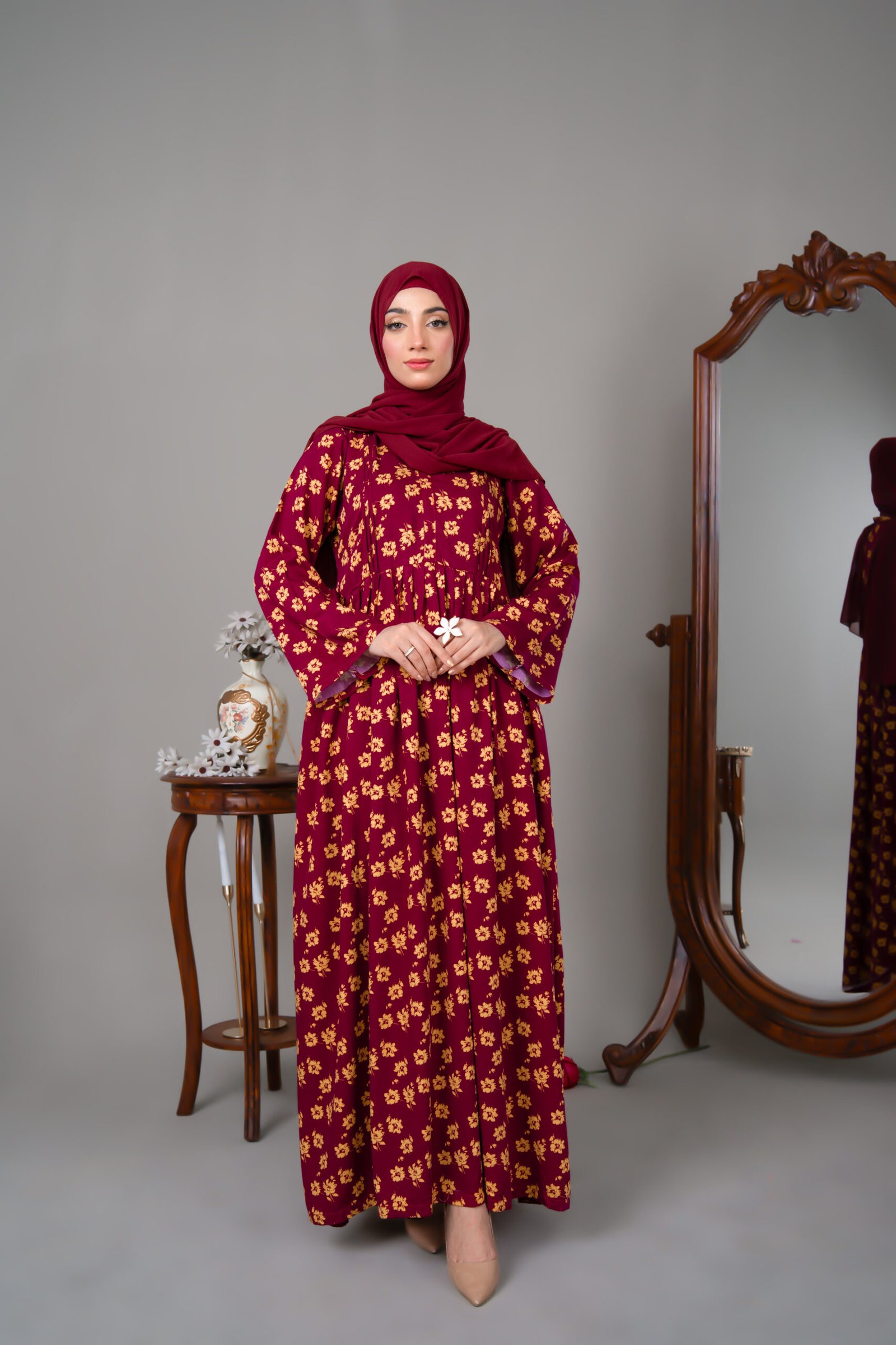 Maroon Burgundy Blossom Maxi Dress - Image 5