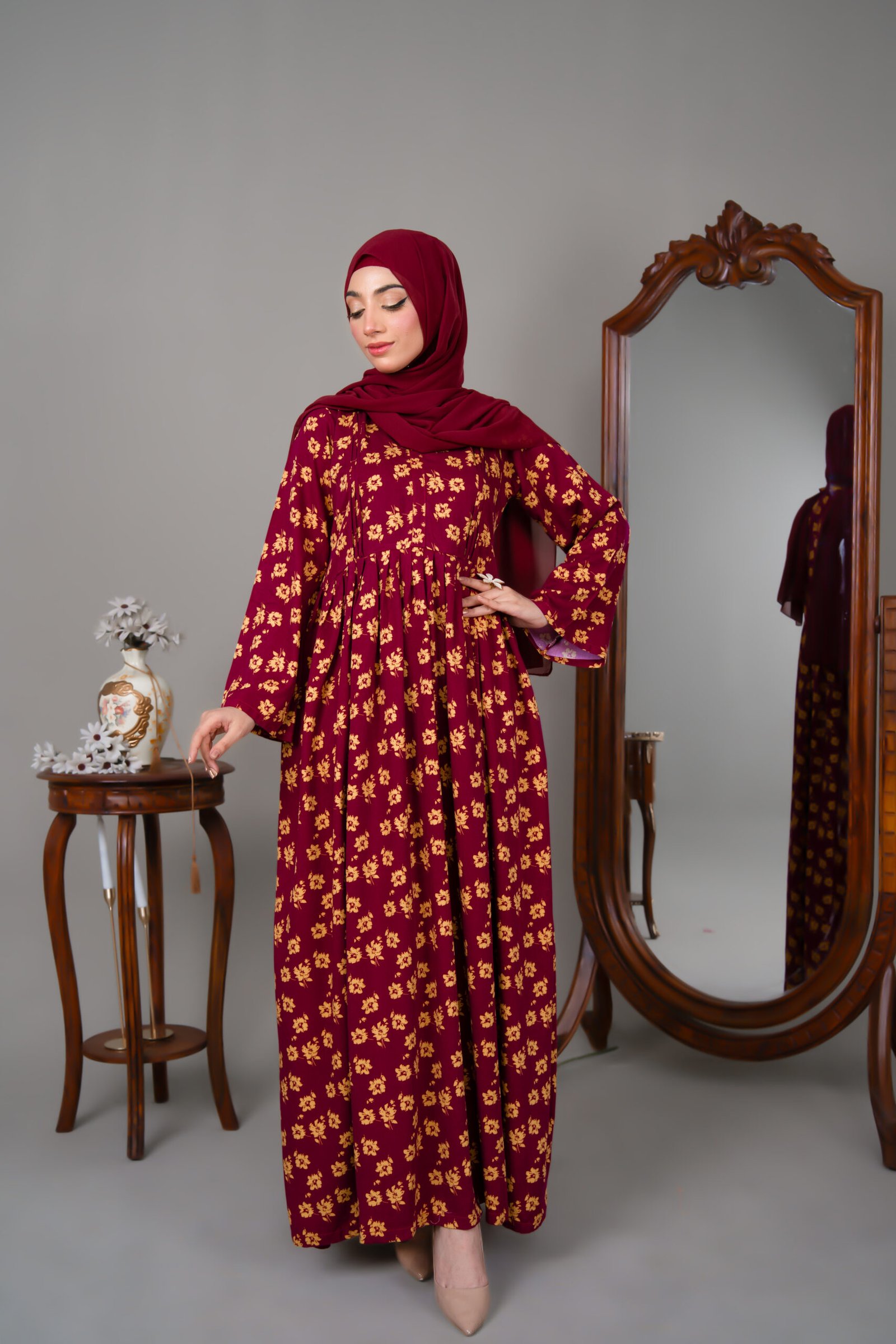 Maroon Burgundy Blossom Maxi Dress