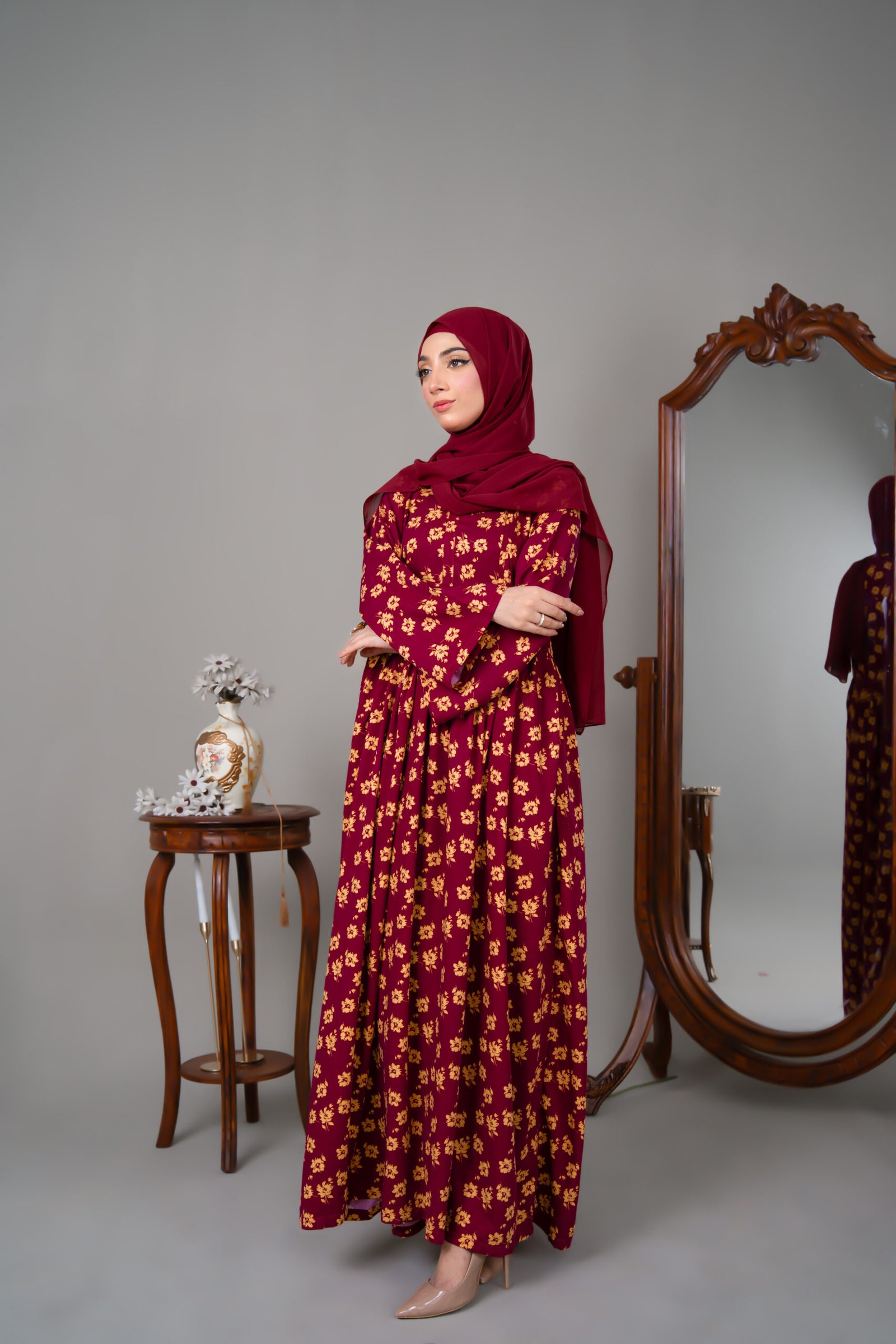 Maroon Burgundy Blossom Maxi Dress - Image 2
