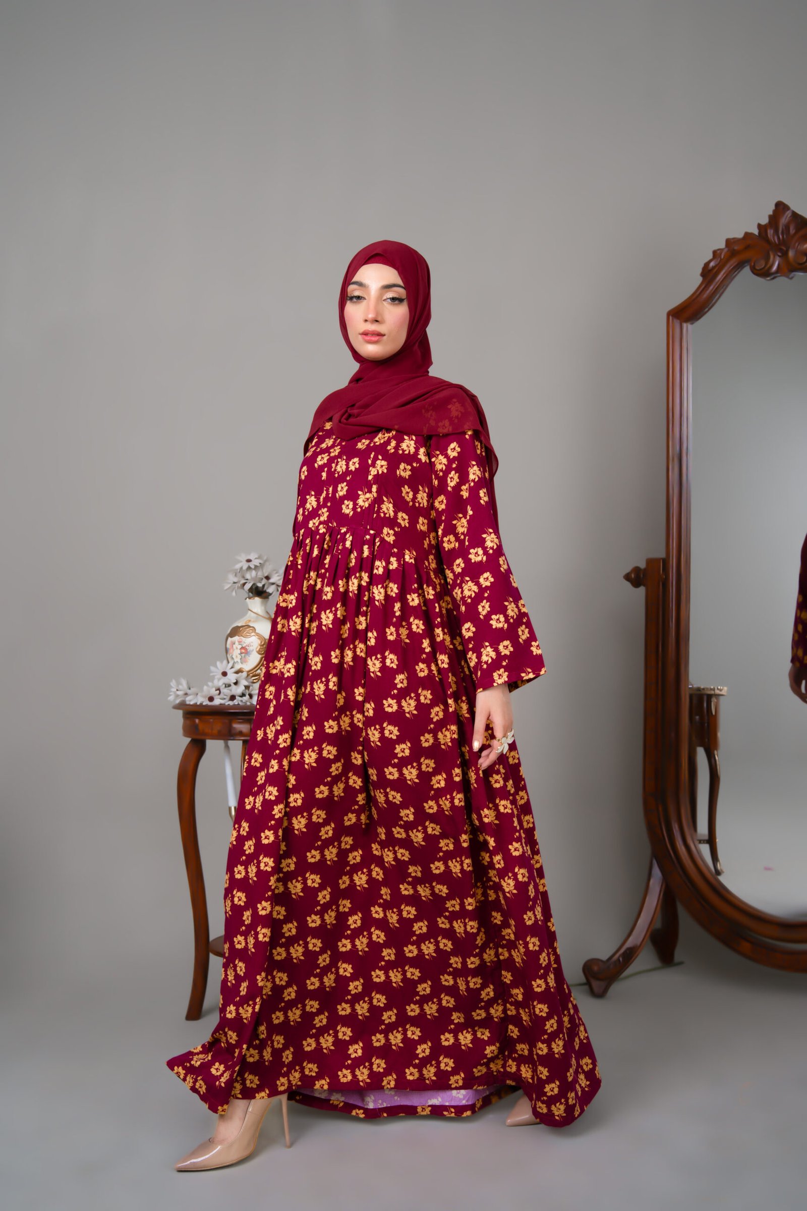 Maroon Burgundy Blossom Maxi Dress - Image 3