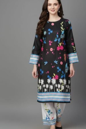 Black & Grey Polyester Set (Printed)